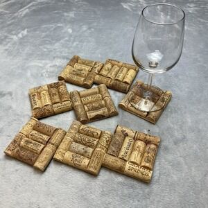 Handmade Wine Cork Coasters Set of 8 Rustic Cabin Entertaining Party Felt Lined